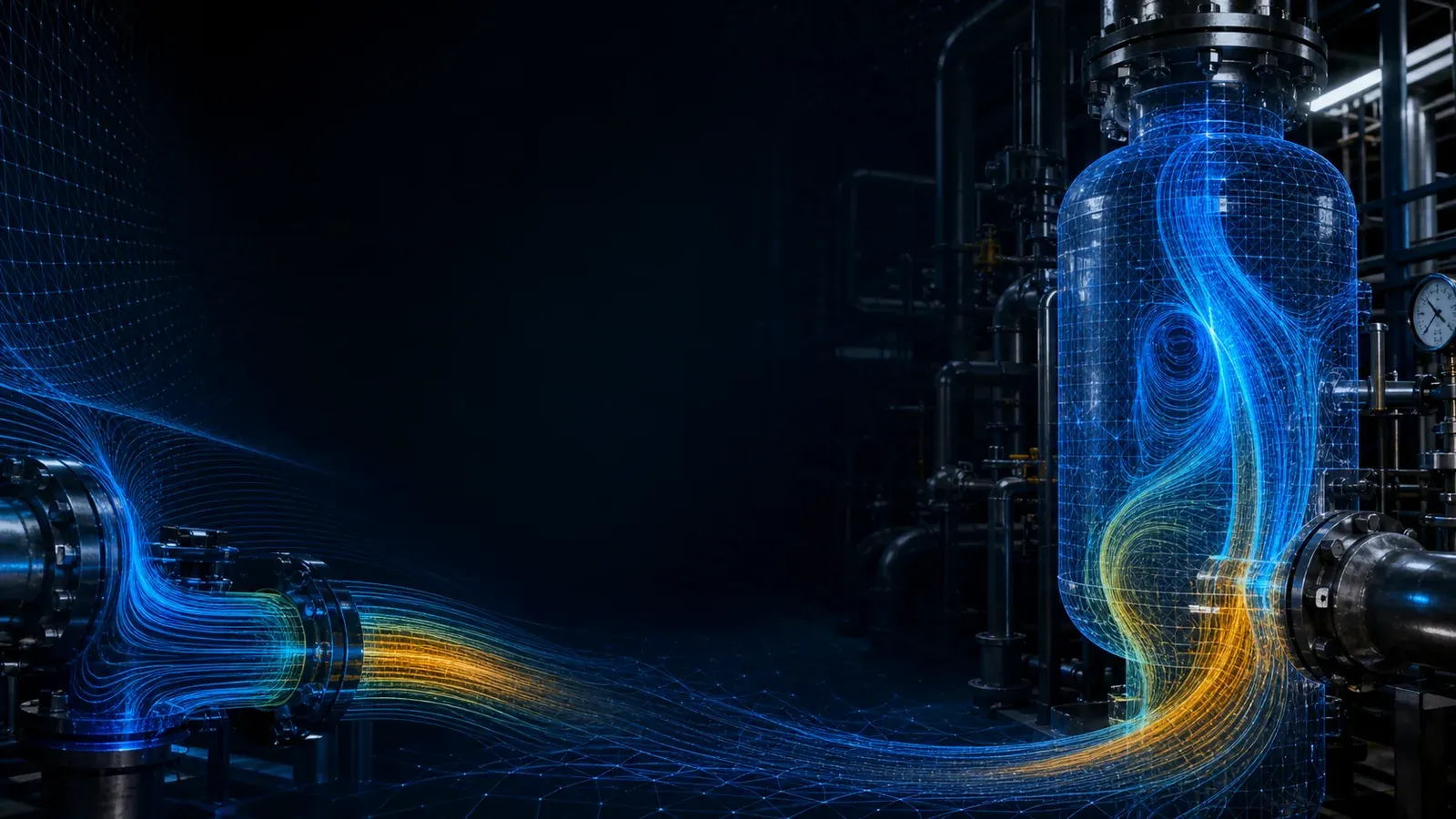 Visualización CFD de líneas de flujo en un equipo de proceso